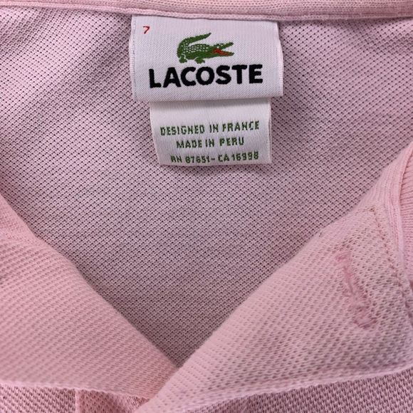 Lacoste Men’s Size 7 XXL 2XL Pink Made in Peru Short Sleeve Polo Shirt - Picture 7 of 7